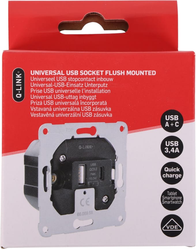 Q-LINK Inbouw basiselement USB-A + USB-C