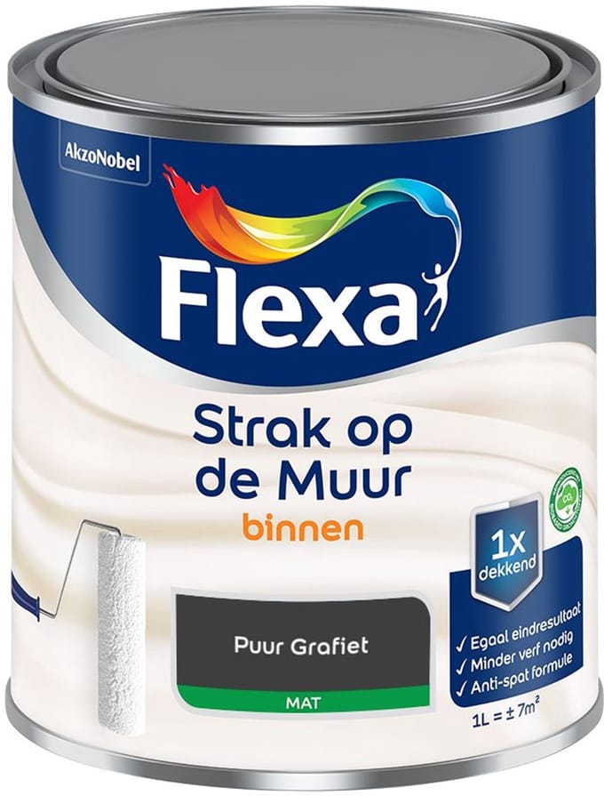 Flexa - Strak Op De Muur Binnen Mat - Puur Grafiet - Mengverf - 1 L