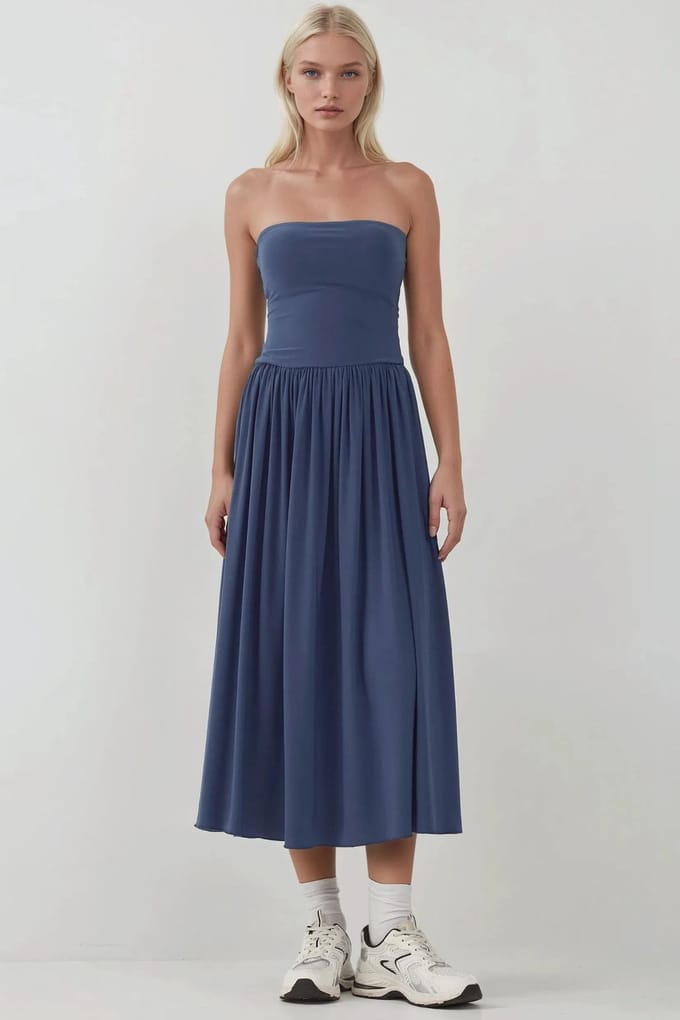 2-in-1 Midi Elastische Strapless Jurk/Rok