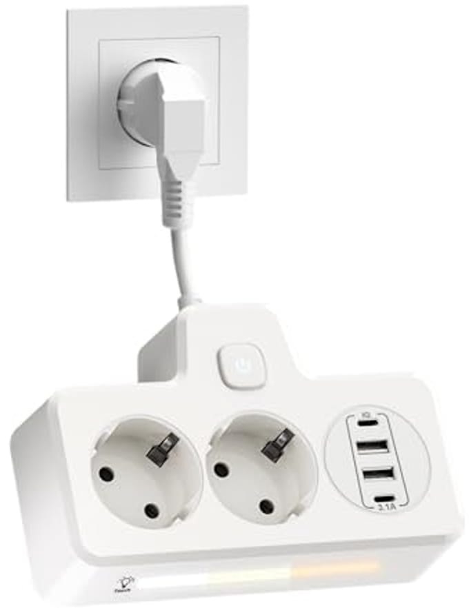 Multiplug Adapter met Aarde - Contact Distributor voor Meerdere Stekkers (Wit) 3-gang 0.1m