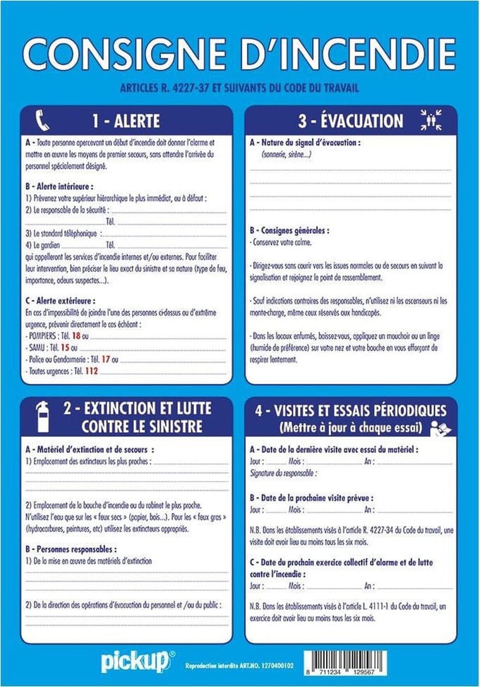 Pickup affichage Consigne d'incendie - 33x23 cm