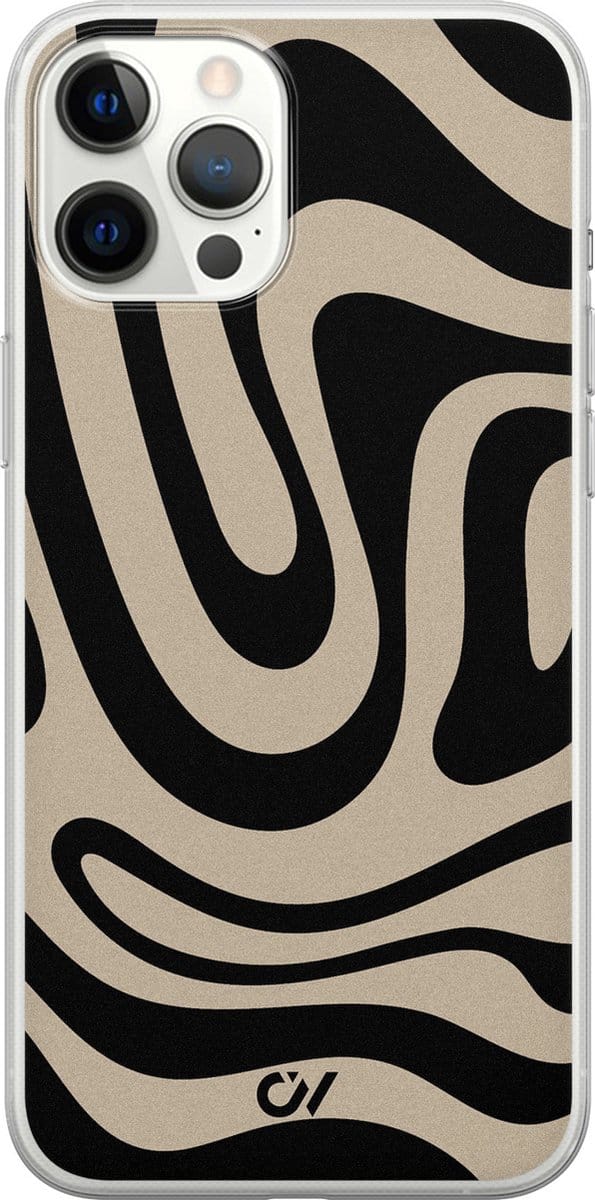 Hoesje geschikt voor Apple iPhone 12 Pro Max - Abstract Black Waves - - Zwart - Apple - Casevibes