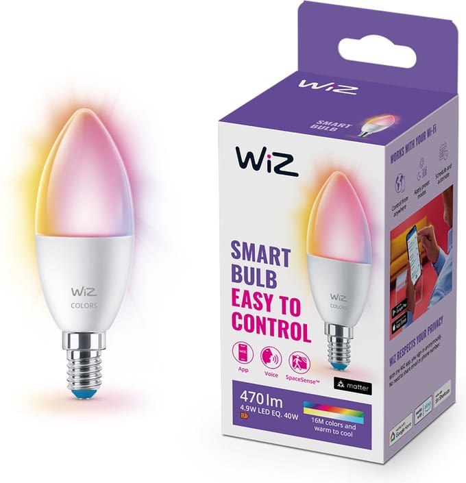 WiZ Kaarslamp - Gekleurd en Wit Licht - Slimme LED Verlichting - E14 fitting - 40W - Mat - Wi-Fi