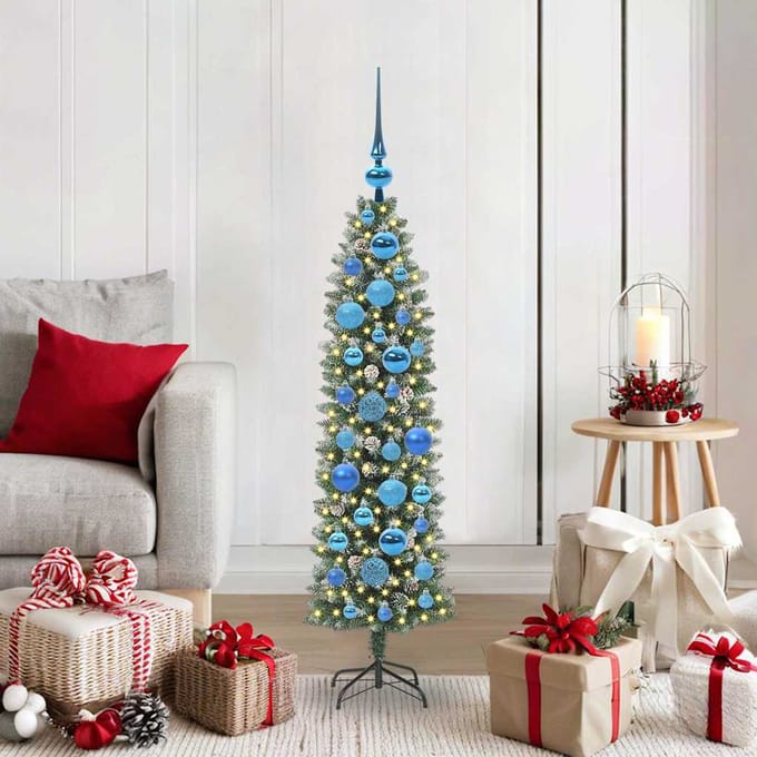 vidaXL - Kunstmatige - slanke - kerstboom - Groen - en - Wit - 120 - cm