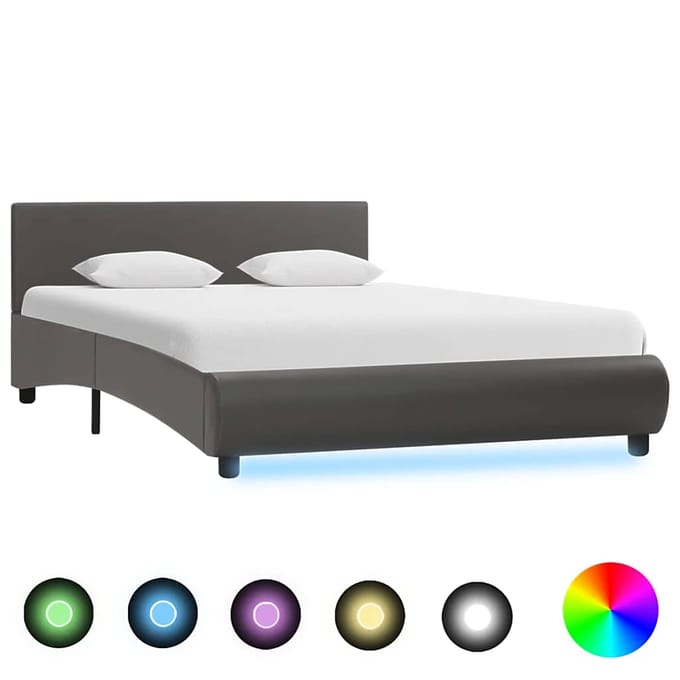 vidaXL - Bedframe - met - LED - kunstleer - grijs - 120x200 - cm