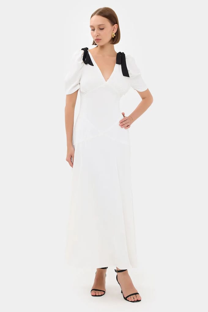 V-hals Maxi-jurk met halsdetail