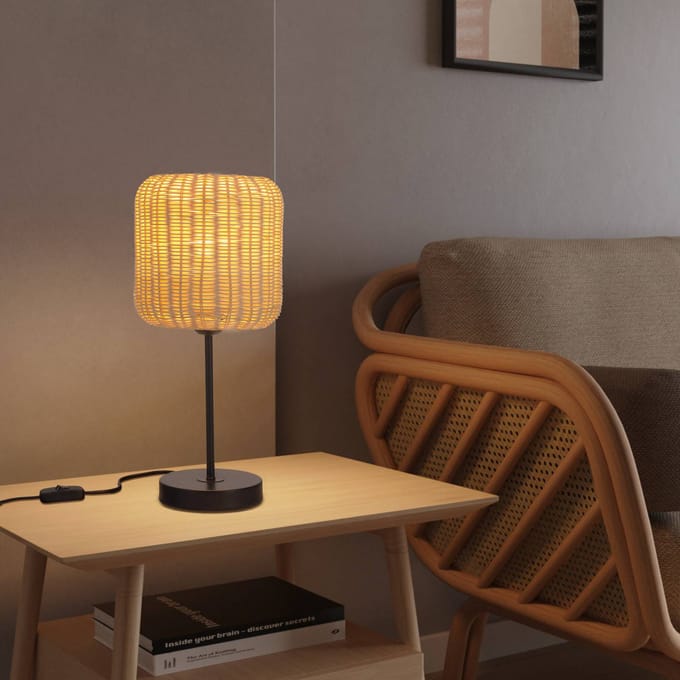 Forlight Cortic tafellamp, lichtbruin, rotan, hoogte 41,5 cm