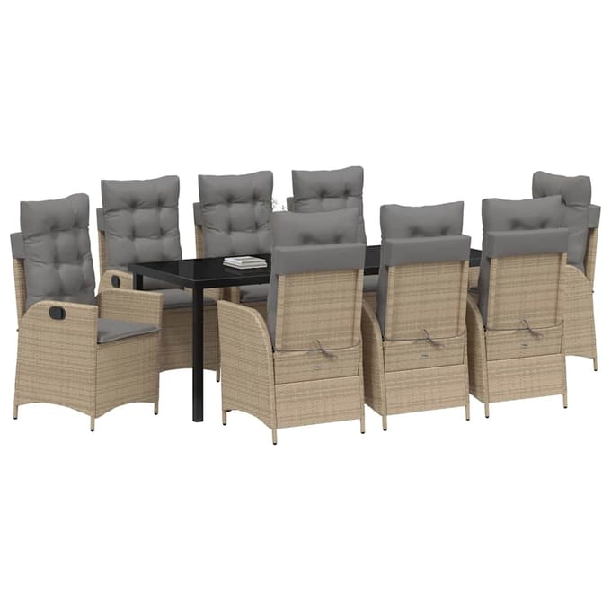 vidaXL - Tuin - Eettafel - Set - 9 - st - Beige - poly - rattan