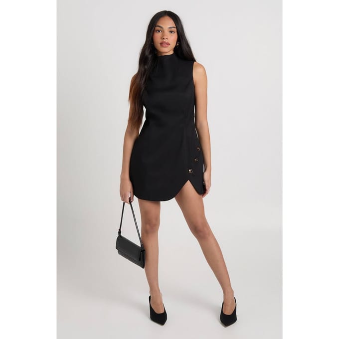 boohoo Dames Getailleerde Mini Jurk met Split en Trim Details | Black | Maat: 14