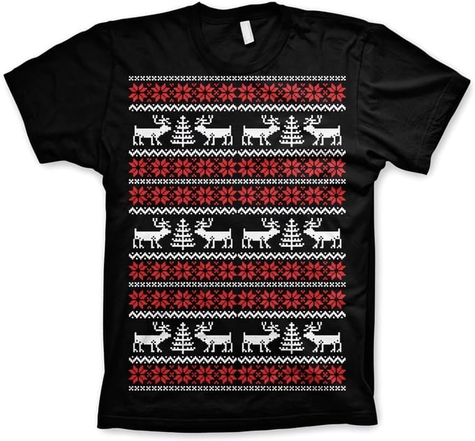Heren Tshirt -S- Christmas Knit Pattern Zwart
