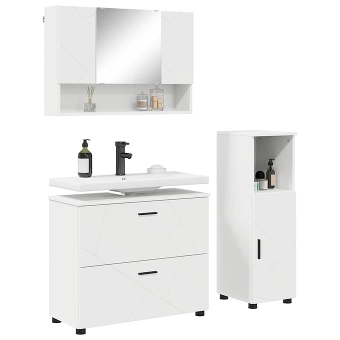 vidaXL - Badkamermeubel - Set - 3 - st - Wit - Samengesteld - Hout - en - Metaal