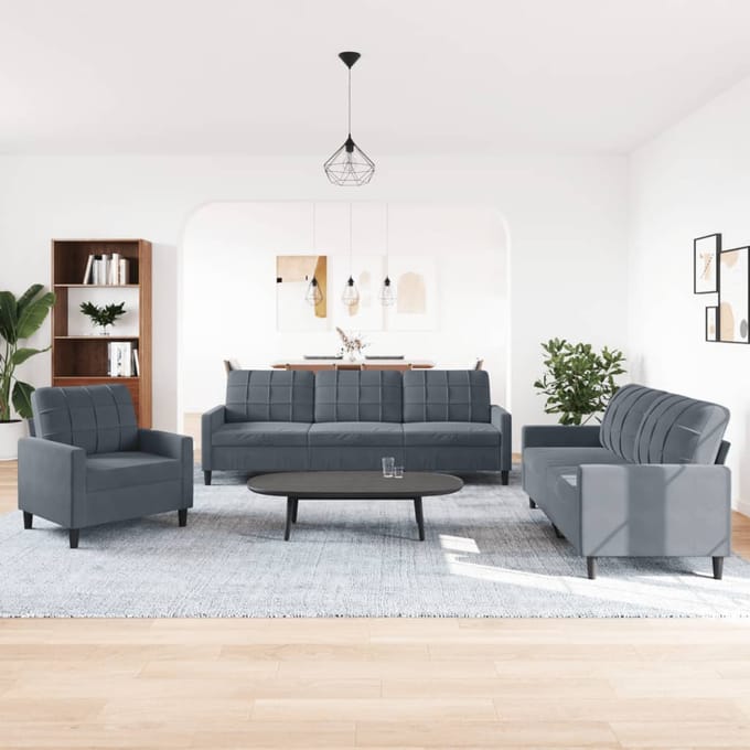 vidaXL - 3-delige - Loungeset - met - kussens - fluweel - donkergrijs