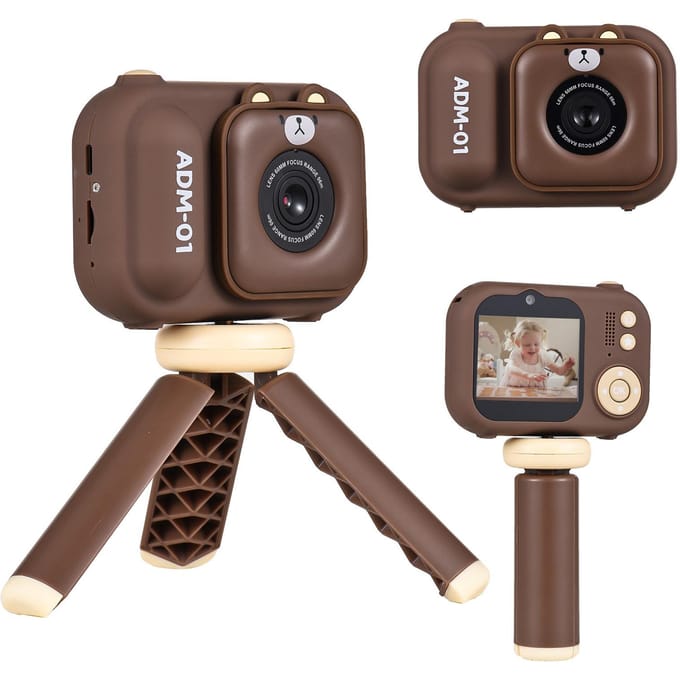 1080P Kinderen Digitale Camera Mini Videocamera voor Kinderen 48MP 2.4 Inch IPS Scherm Dubbele Lens Ingebouwd bruin