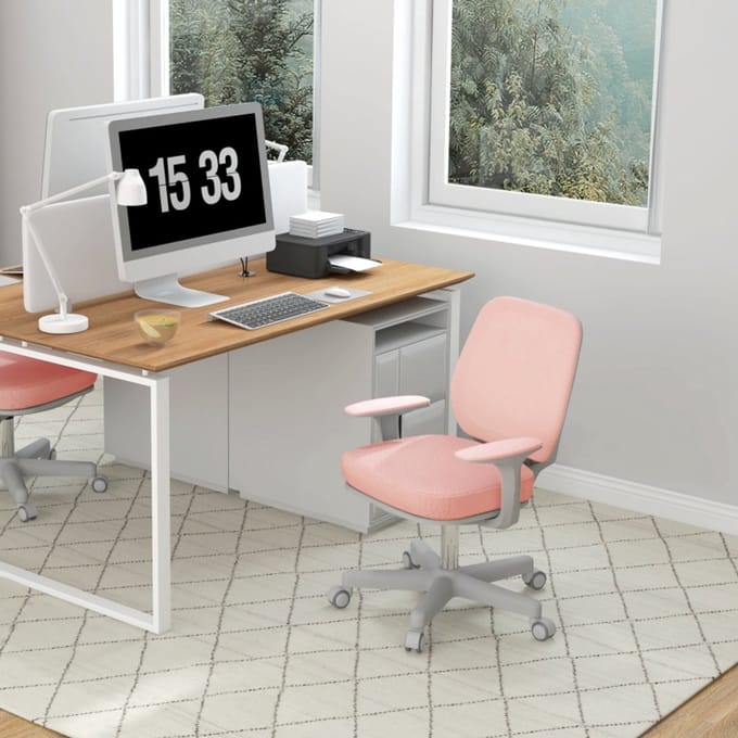 MODFU Bureaustoel - Ergonomisch En In Hoogte Verstelbaar - Draaibaar - Polyester - Roze - 55 X 48 X 82,5-94,5 Cm