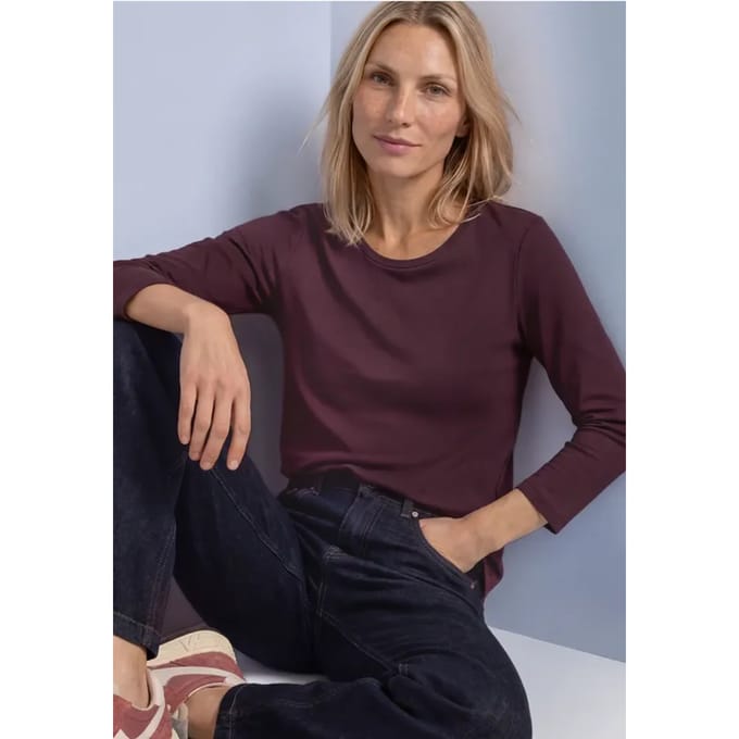 Shirt met 3/4-mouwen en ronde hals in effen kleur