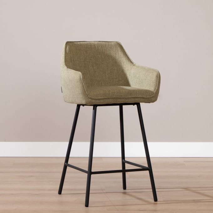 Bronx71® Barkruk Ciara linnen olijfgroen 65-78 cm - barstoel