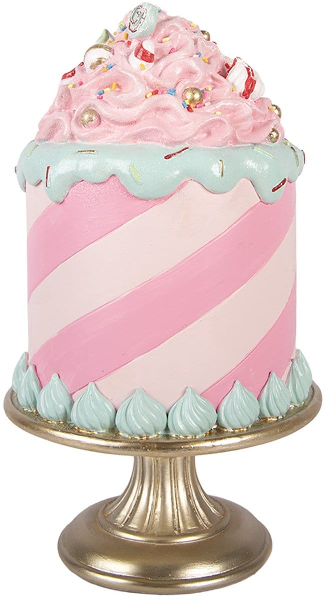 Clayre & Eef Decoratie Beeld Taart Ø 17x29 cm Roze Kunststof