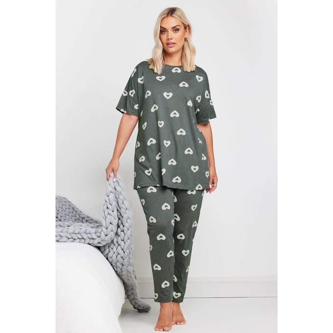 Yours Pyjamaset Van Katoenmix Met Hartontwerp In Grijs Size 42-44