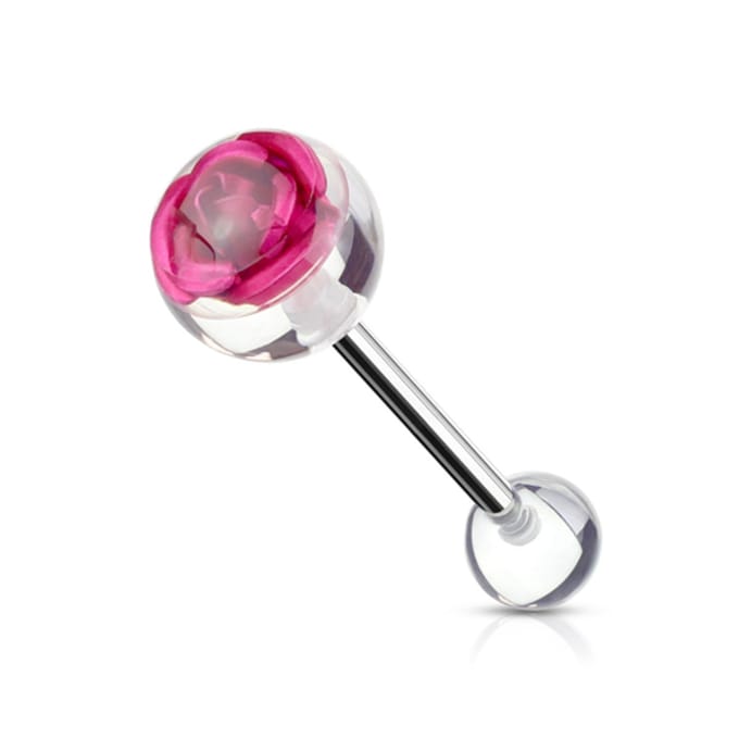 Tongpiercing metalen roos 1.6x16 - roze - LMPiercings