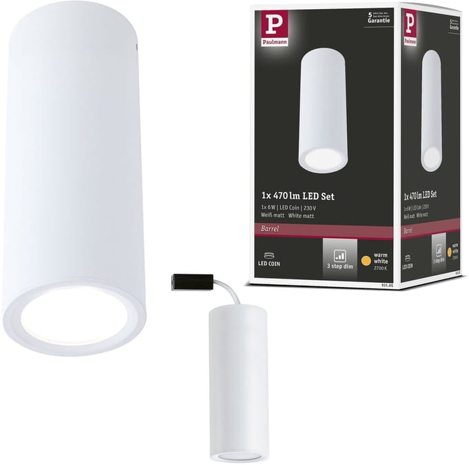 LED-plafondlamp 3-Step-Dim Barrel 2700K 470lm 230V 6W dimbaar Wit mat