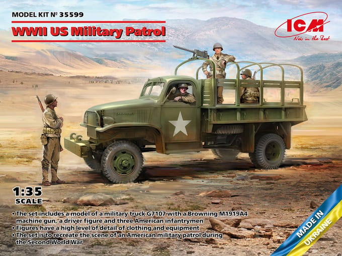 ICM Modelbouwpakket Auto - 35599 WWII US Military Patrol - G7107 with MG M1919A4 Plastic - 1:35 - Modelbouw