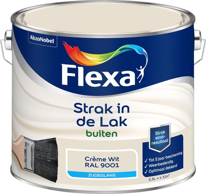 Flexa - Strak In De Lak Buitenlak Zijdeglans - Crème Wit / Ral 9001 - 2,5 L