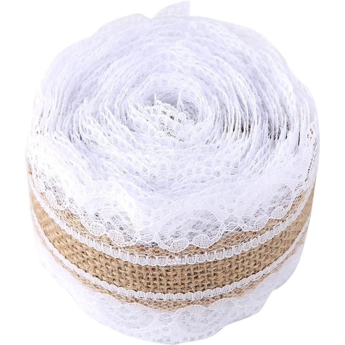 5mrol Natuurlijk Jute Kant Hessian Jute Lint Huis Bruiloft Decoratie white