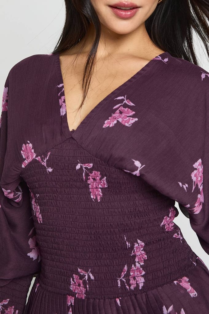 boohoo Dames Bloemen Chiffon Gerimpelde Blouse | Fig | Maat: 8