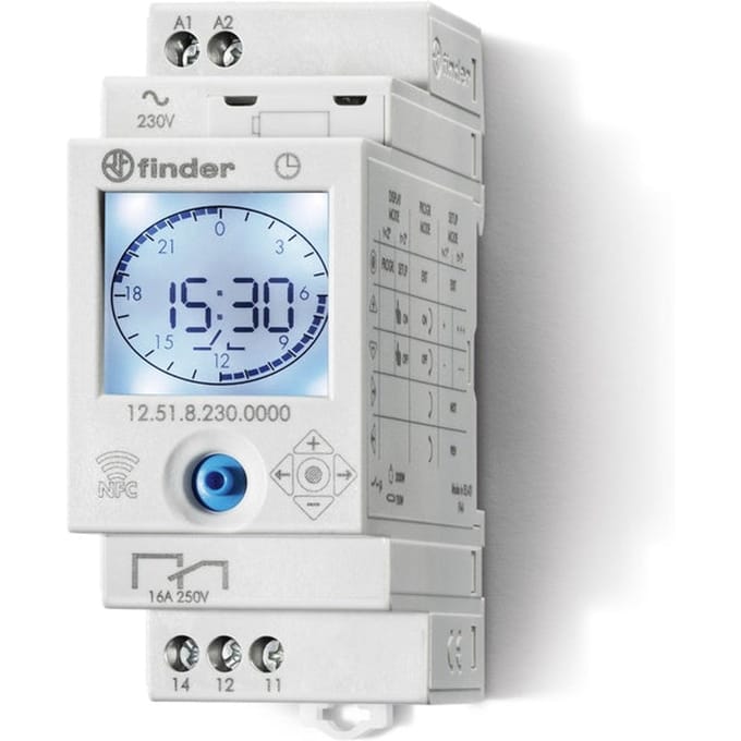 Finder 12.51.8.230.0000 Schakelklok voor DIN-rails 125182300000 230 V/AC Dagprogramma, Weekprogramma
