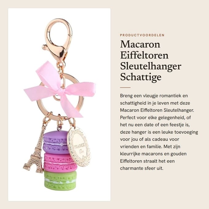 Dailygoods- Sleutelhanger Eiffeltoren - Macaron Design - Hars/Legering - Tas Hanger - Accessoire - Totale Lengte 120 mm - Tasaccessoire