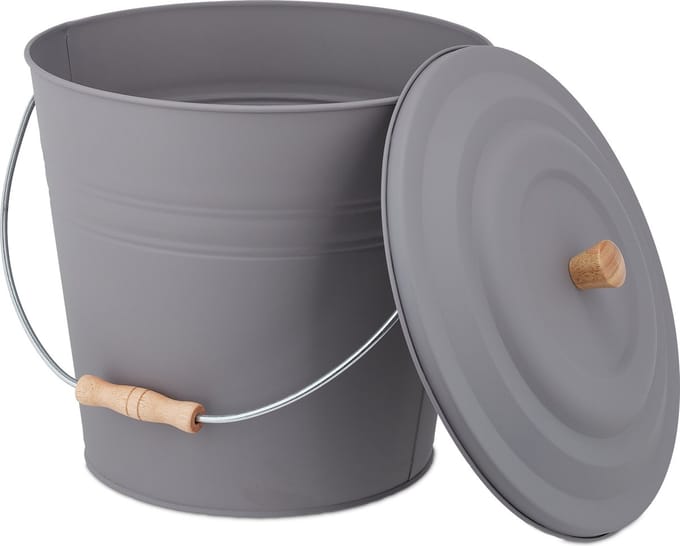 asemmer met deksel - 12 liter - staal - open haard - kolenemmer - pelletemmer