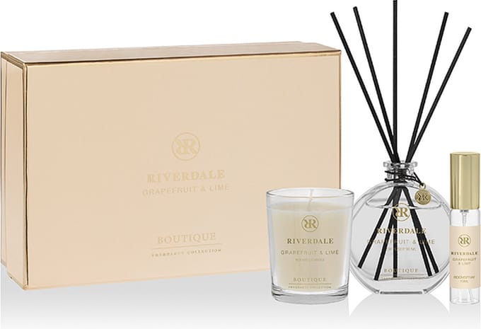 Riverdale - Geschenkset - Grapefruit & Lime - Medium - Beige - Geurstokjes, geurkaars en huisparfum
