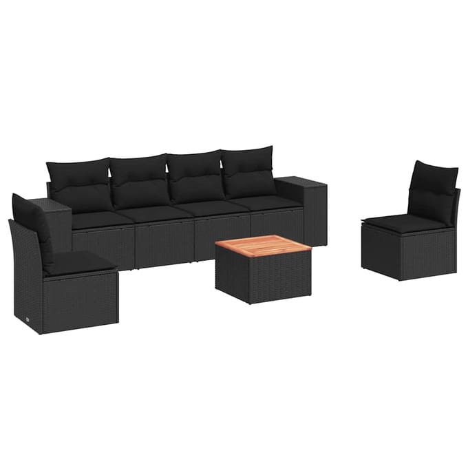 vidaXL - 7-delige - Loungeset - met - kussens - poly - rattan - zwart