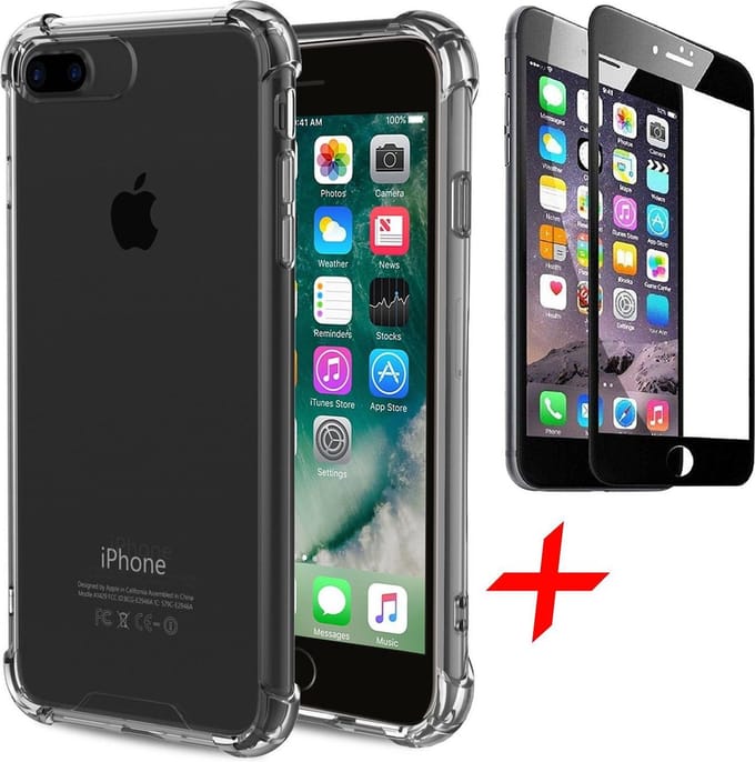 Hoesje geschikt voor iPhone 7 Plus / 8 Plus + Screenprotector Full-Screen - Transparant Shockproof Case - iCall
