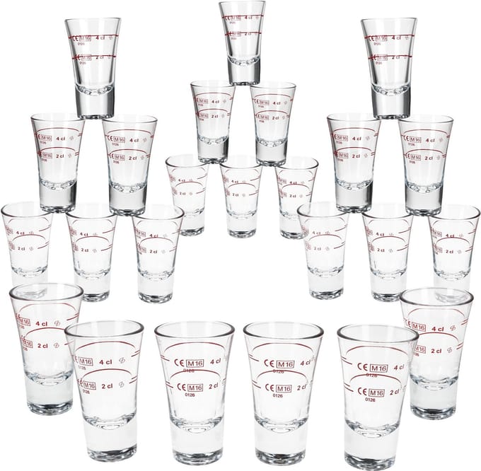 24-delige set BOSTON borrelglaasjes 2cl & 4cl gemarkeerd van glas - 52194