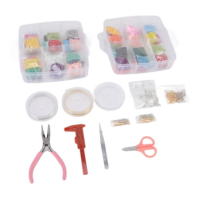 Sieraden Maken Kralenset Acryl DIY Tonvormige Kralen Karabijnsluiting Schaar voor Armband Ketting Oorbellen white