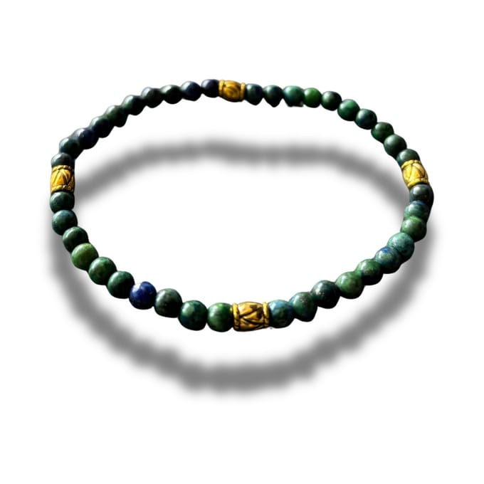 Armband - natuursteen - 4 mm - 19,5 cm - phoenix lapis lazuli - 4 goudkleurige elementen