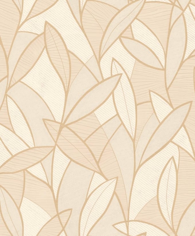 Allure - Moderne Bladeren - Behang - Vliesbehang - Wanddecoratie - Beige - 0,53 x 10,05 M.