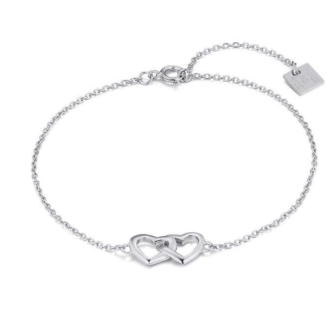 Twice As Nice Armband in zilver, dubbel open hart 16cm+3cm