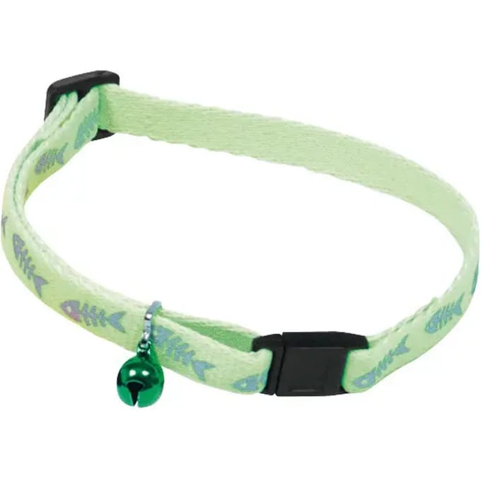 Kattenhalsband fluorisend groen met visgraat print (10 MMX25-35 CM)