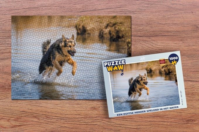 Puzzel Een Duitse Herder spelend in het water - Legpuzzel - Puzzel 1000 stukjes volwassenen