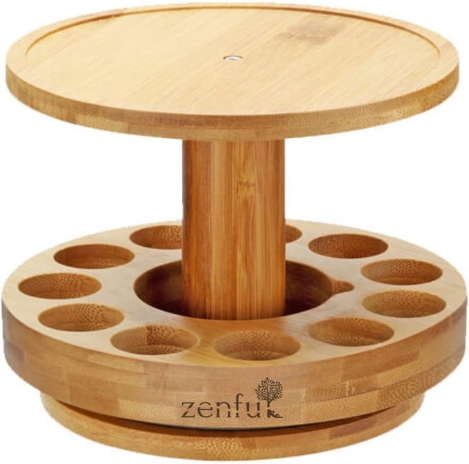 Aroma Diffuser Houder - Geurverspreider Bamboe Standaard - Olie Carrousel - Etherische Olie Houder - 12 vakken - 360° draaibaar