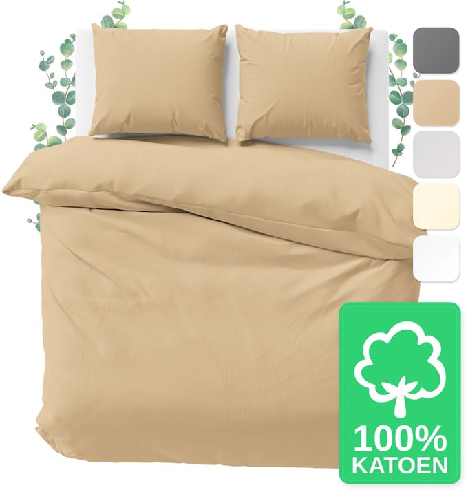 JACOBSON Dekbedovertrek - 155x220 cm + 1 Kussensloop 80x80 cm - 100% katoen - met Rits - Beige