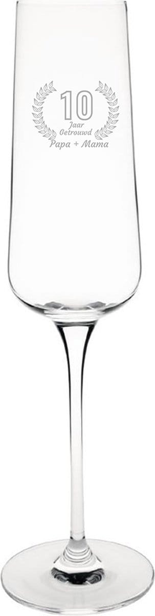 Gegraveerde Champagneglas 27cl Papa + mama 10 jaar getrouwd
