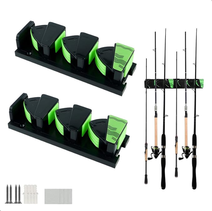 Stevige Visspullen Houder voor Boot of Garage, Set van 2, Geschikt voor 3 Visspullen per Houder, Met Antislip UV Rubber