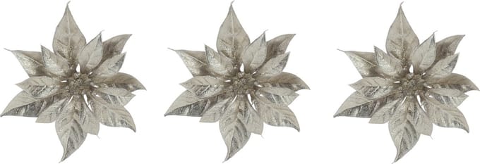 Decoratie bloem kerststerren - 4x stuks - champagne glitter - op clip - 18 cm - kerstboomversiering