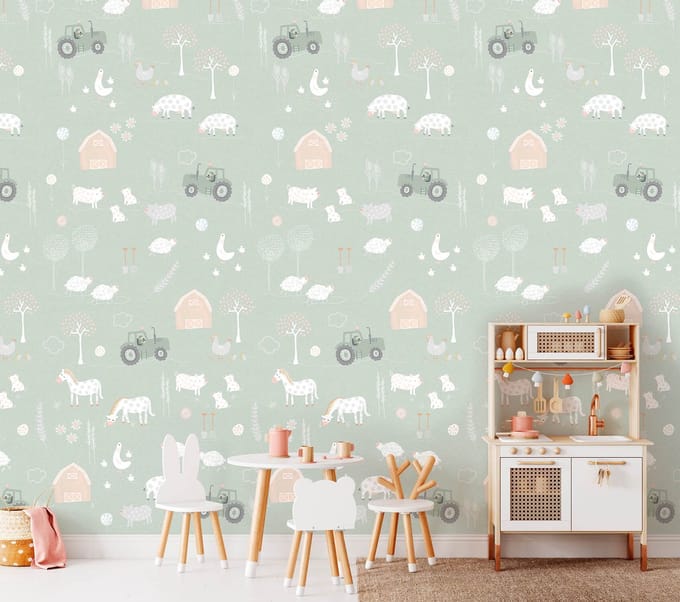 INGK Kinderbehang - Olive & Noah - On The Farm (green)