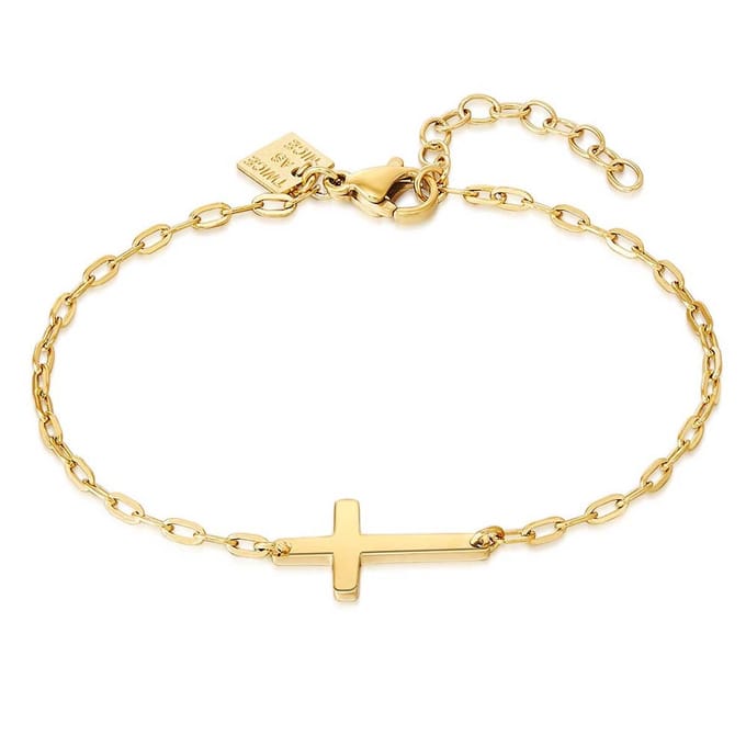 Twice As Nice Armband in goudkleurig edelstaal, kruis, ovale schakels 15cm+3cm
