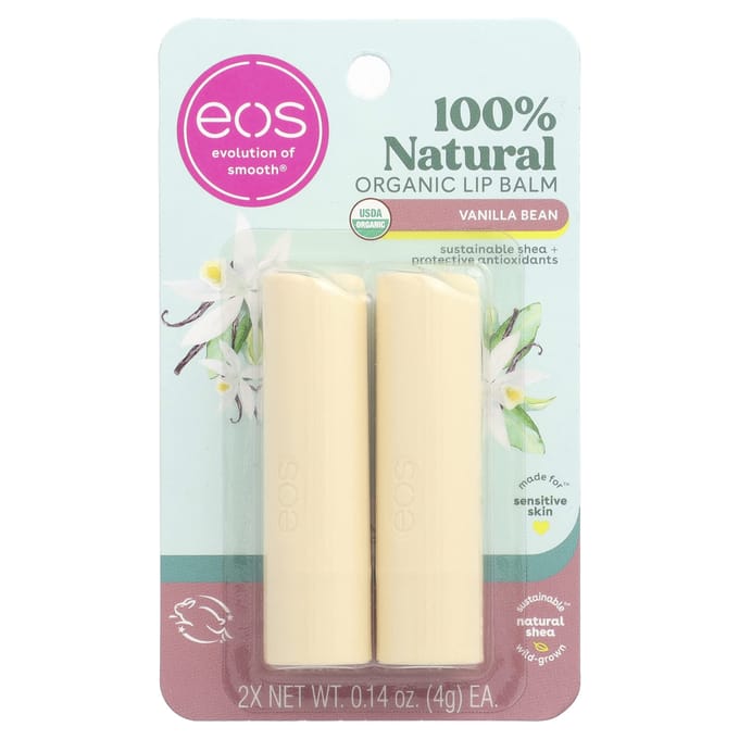 EOS, 100% natuurlijke sheaboter lipbalsem, vanilleboon, 7g (0,25 oz) white