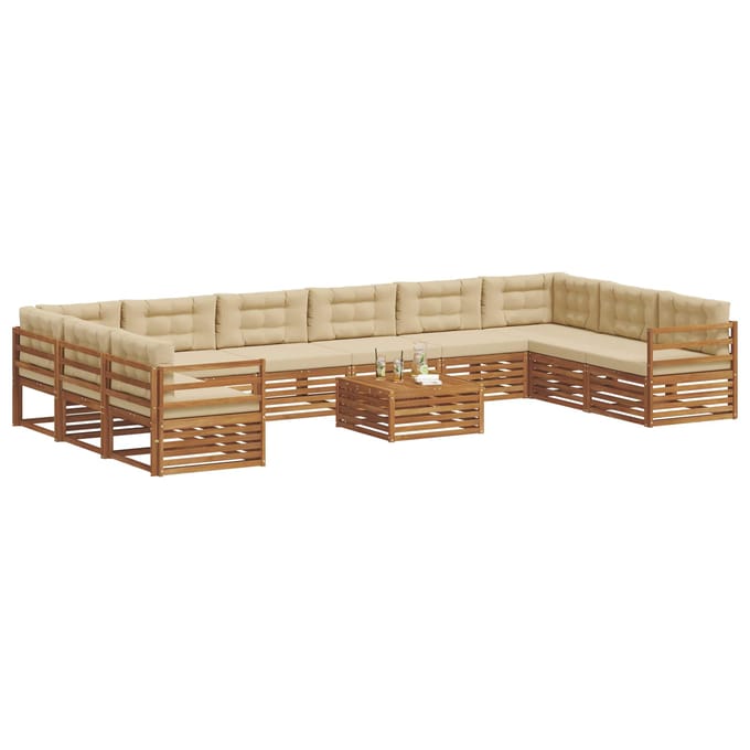 vidaXL - Sofa-Sets - 11 - st - Natuurlijk - en - Beige - Massief - Acacia - Hout